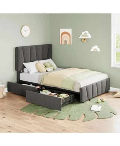 Homfan Bed Frame With Adjustable Headboard Multiple Storage Drawers Wooden Slats No Box Spring Needed Modern Bedroom Furniture