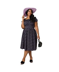 Unique Vintage Plus 1950s Off The Shoulder Ruffle Swing Dress