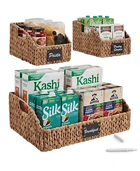 Best Choice Products Hyacinth Angled Pantry Storage Baskets W/ Handles, Chalkboard and Marker (Set of 3)