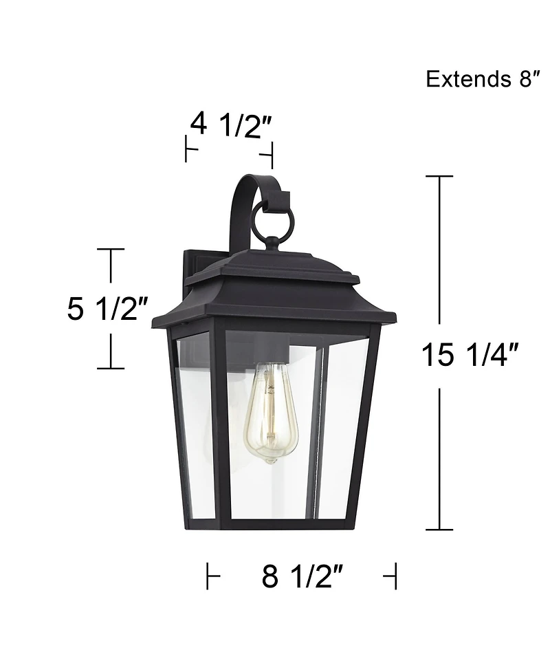 John Timberland Bellis Verde Modern Outdoor Wall Light Fixtures Set of 2 Textured Black Lantern Frame 15 1/4" Clear Glass for Post Exterior