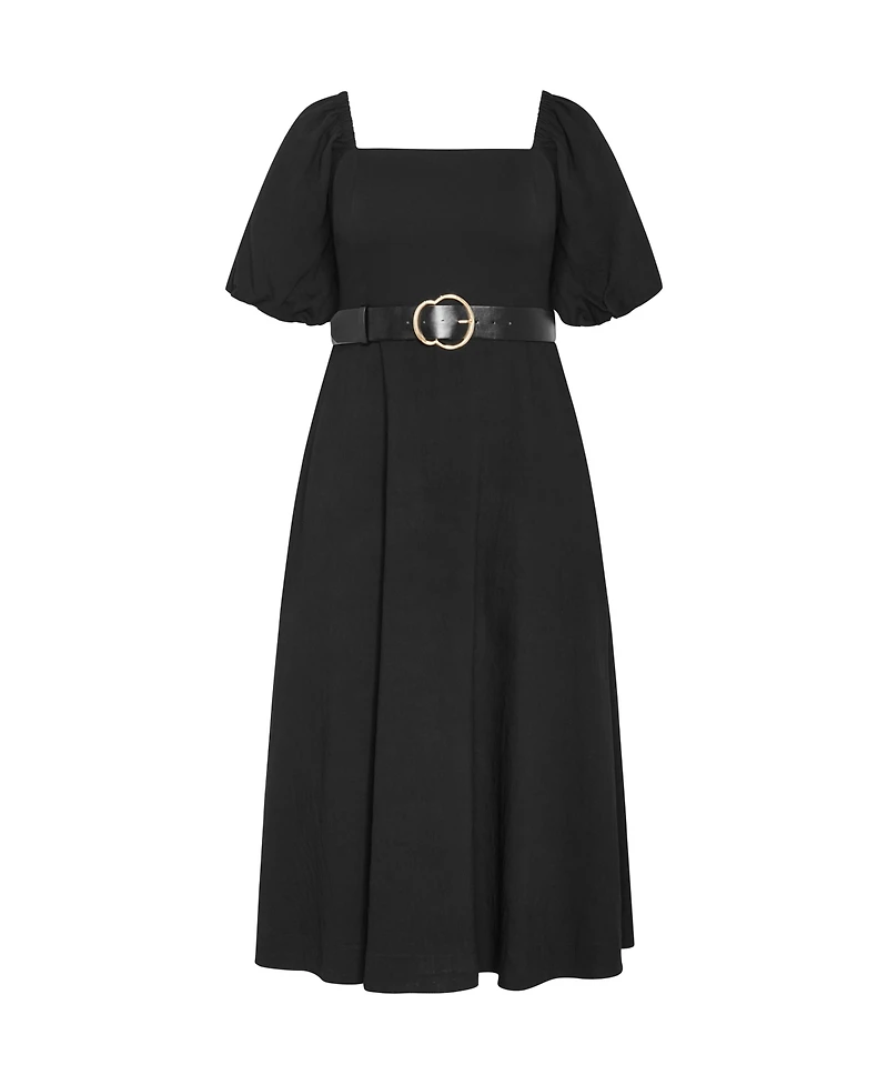 City Chic Women's Collins Puff Sleeve Belted Maxi Dress