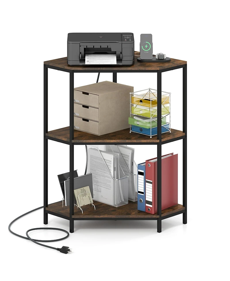 Gouun Corner Printer Stand 3-Tier with Charging Station