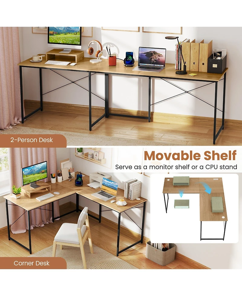Gouun 2-Person L-Shaped Desk with Monitor Stand, Reversible