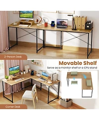 Gouun 2-Person L-Shaped Desk with Monitor Stand, Reversible