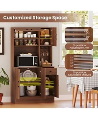 Gouun Kitchen Pantry Cabinet with Built-In Charging Station and Microwave Stand