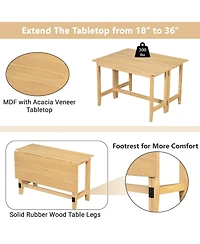 Rainsken Farmhouse Wood Kitchen Dining Table with Folding Drop Leaf, Space-Saving Extendable Table for Living Room