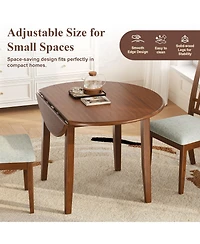 Rainsken Extendable Round Dining Table for 2-4 People, Wooden Folding Drop Leaves with Adjustable Size Space-Saving Design for Dining Areas