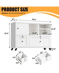 Rainsken Metal Filing Cabinet with Lock, 2-Drawer File Cabinet with Open Storage Shelves and Full-Extension Slides, Holds A4/Legal/Letter Files