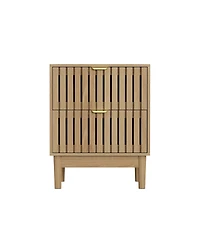 Rainsken Mid-Modern Style Nightstand Set of 2, Bedside Table with Grille Design and 2 Storage Drawers for Bedroom, Living Room