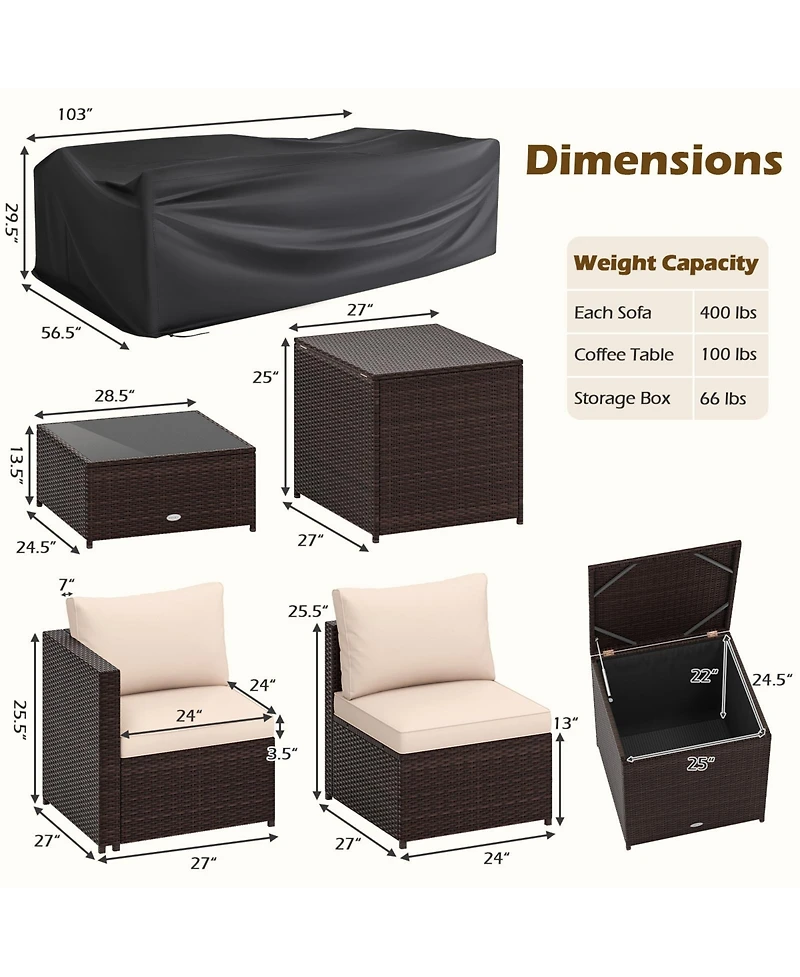 Gymax 8 Pcs Wicker Patio Furniture Set Rattan Sectional Sofa Set w/ Cushions