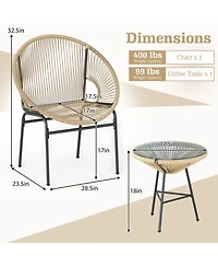 Sugift 3-Piece Patio Acapulco Bistro Set with Glass Table