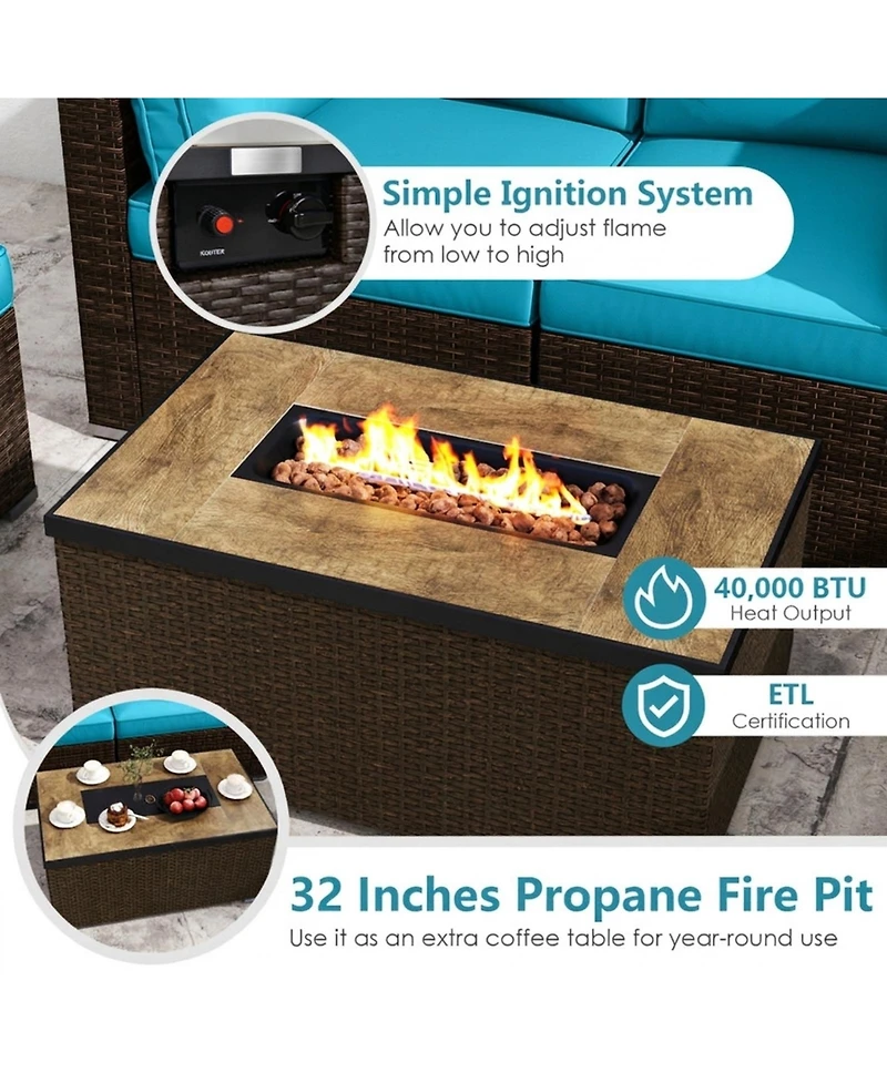 Sugift 7 Piece Outdoor Furniture Set with Fire Pit Table and Propane Tank Cover