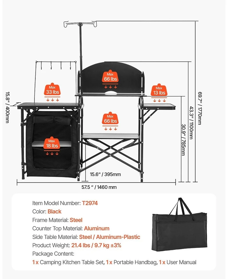 Sugift Portable Aluminum Camping Kitchen Table With Storage for Bbq and Picnic