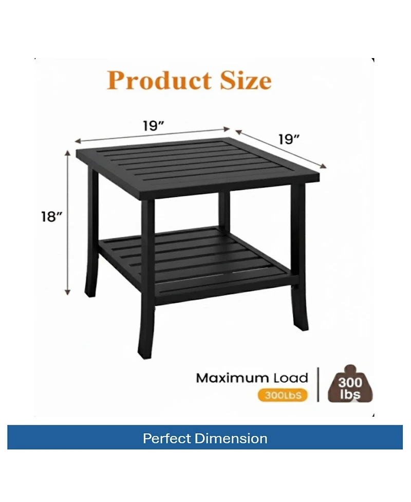 Mondawe 19" Square Metal Outdoor Side Table, 2-Tier Patio End Table