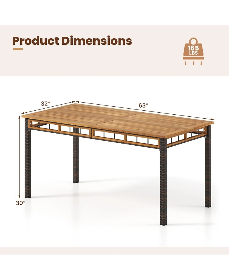 Sugift 63 in Outdoor Dining Table with Acacia Wood Slatted Top