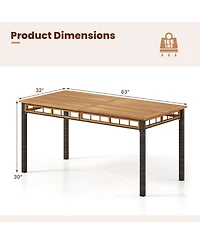 Sugift 63 in Outdoor Dining Table with Acacia Wood Slatted Top
