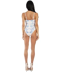 La Moda Clothing Women's Blue Floral Cut-Out One Piece Swimsuit