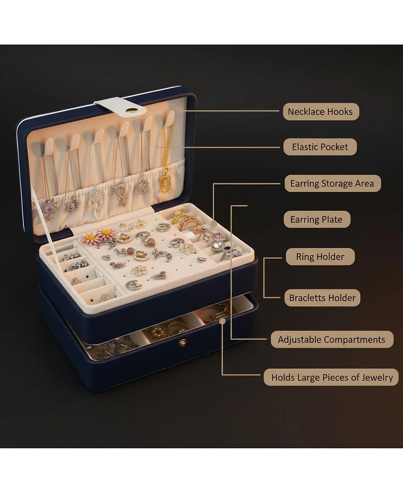 Yigii Double Layers Pu Leather Jewelry Travel Organizer Case for Women Gift