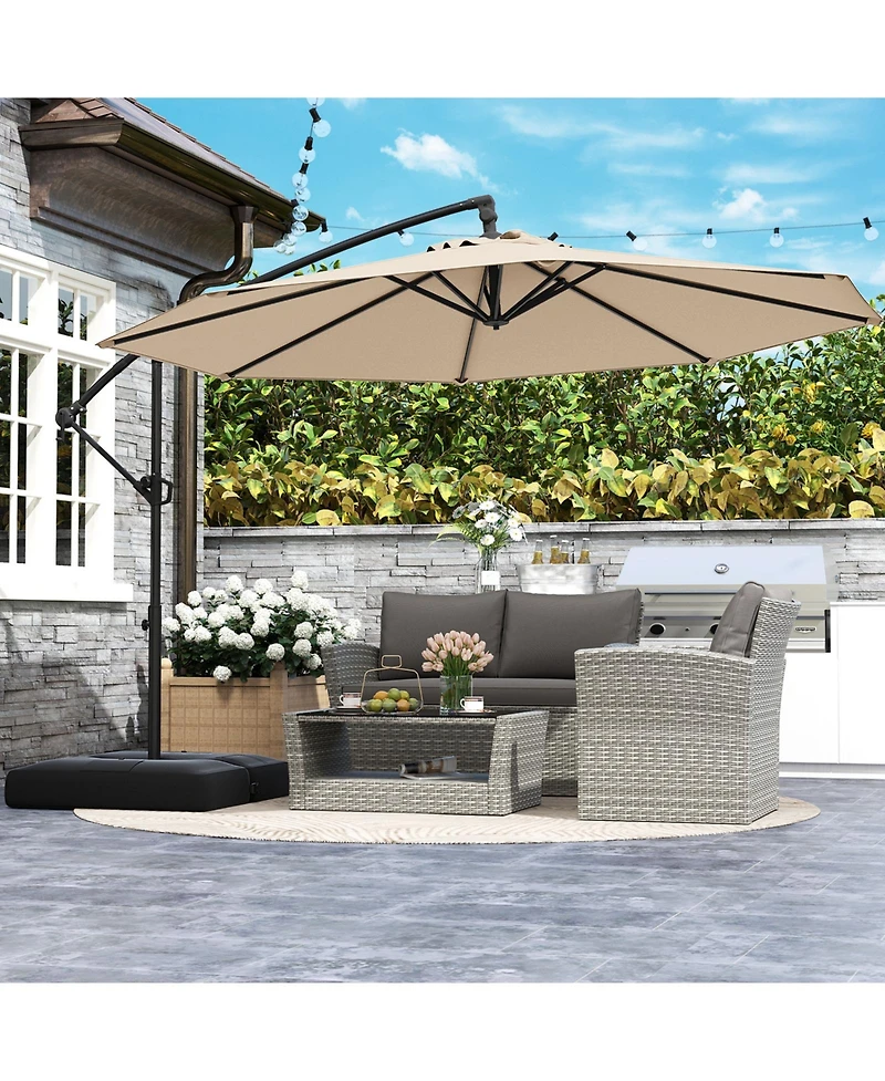 Gouun 10 ft Offset Cantilever Patio Umbrella with Base, Infinite Tilt and 360 Rotation