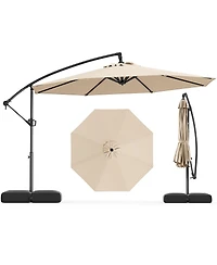 Gouun 10 ft Offset Cantilever Patio Umbrella with Base, Infinite Tilt and 360 Rotation