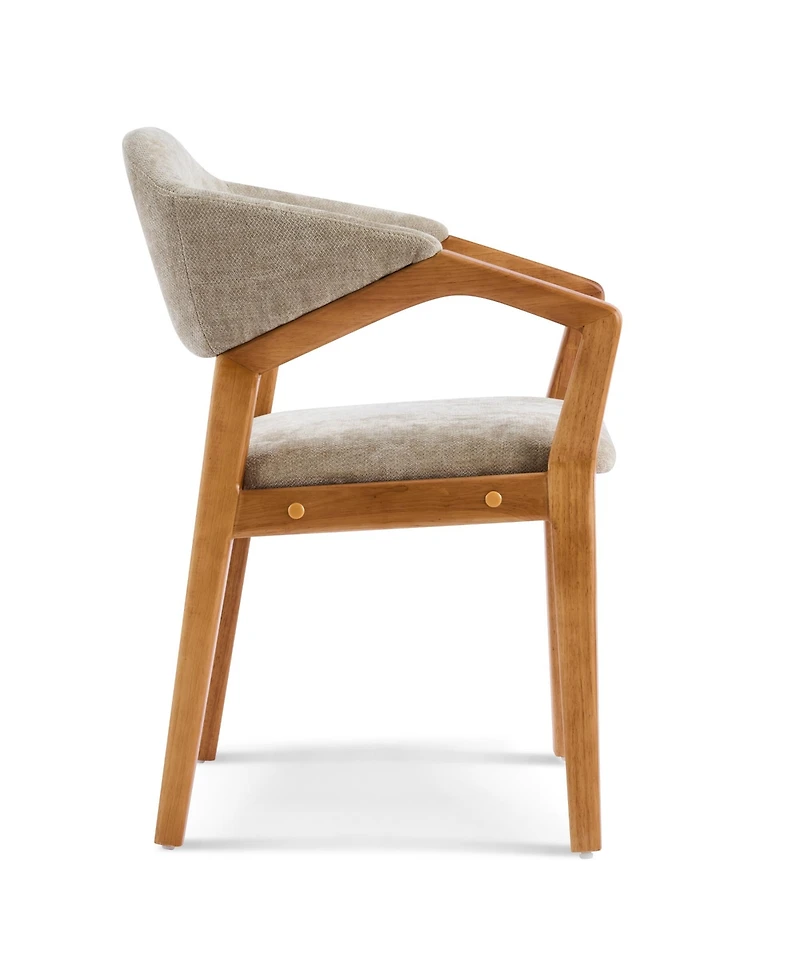 Rainsken Wooden Arm Dining Chairs Set of 2, Soft Chenille Upholstered Seat with Curved Backrest for Compact Dining Areas