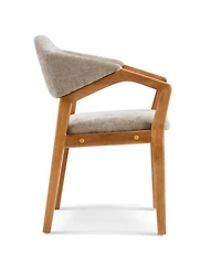 Rainsken Wooden Arm Dining Chairs Set of 2, Soft Chenille Upholstered Seat with Curved Backrest for Compact Dining Areas