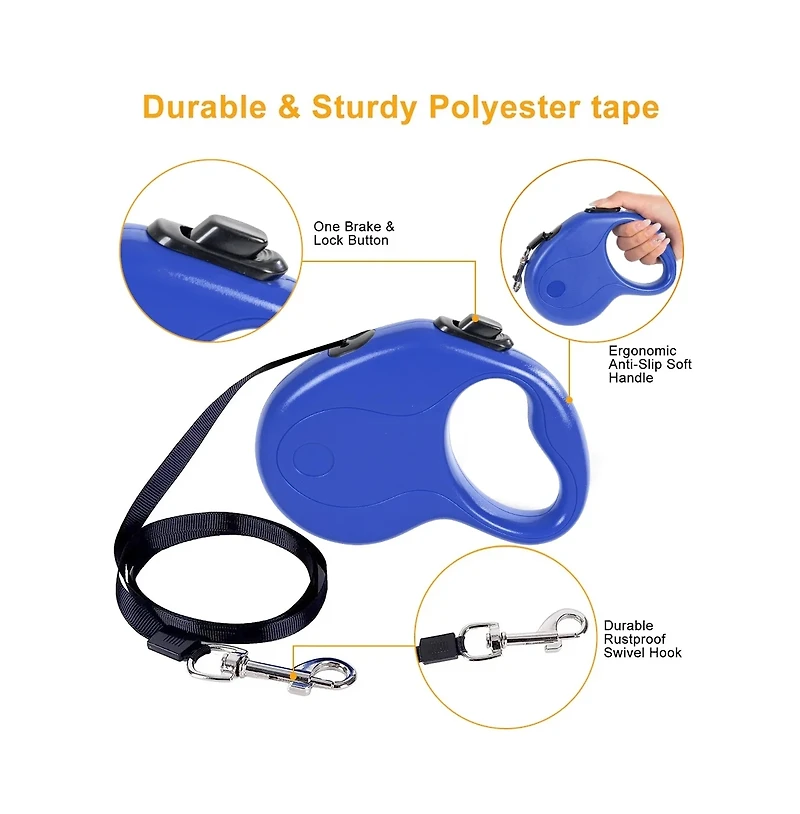 Cowin Retractable Dog Leash 16ft Pet Walking Leash with Anti-Slip Handle Hand Brake