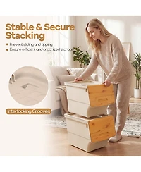 Gouun Set of 3 Stackable Storage Bins on Wheels with Stay-Open Lids, 35 Qt Each