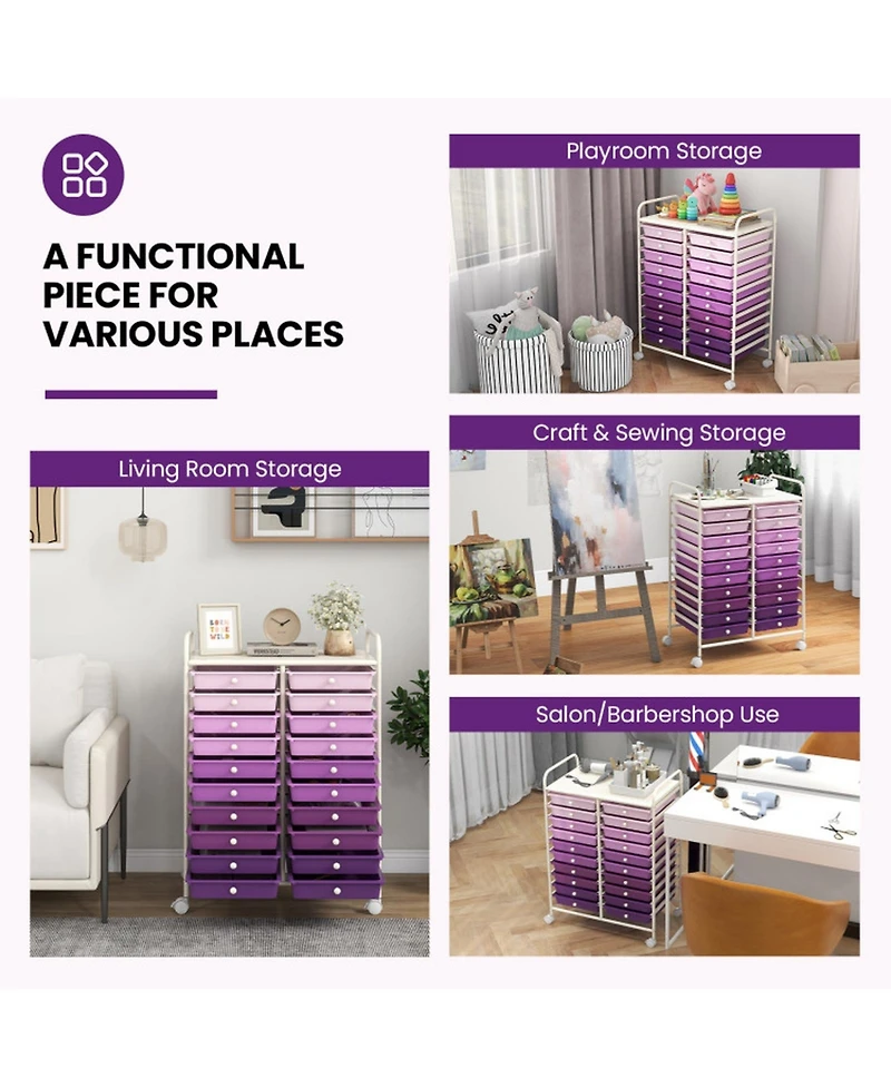 Gouun 20-Drawer Rolling Studio Organizer Cart with Transparent Drawers