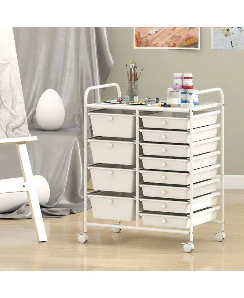 Gouun 12-Drawer Utility Rolling Cart with Baked Metal Frame and Mixed Drawer Sizes
