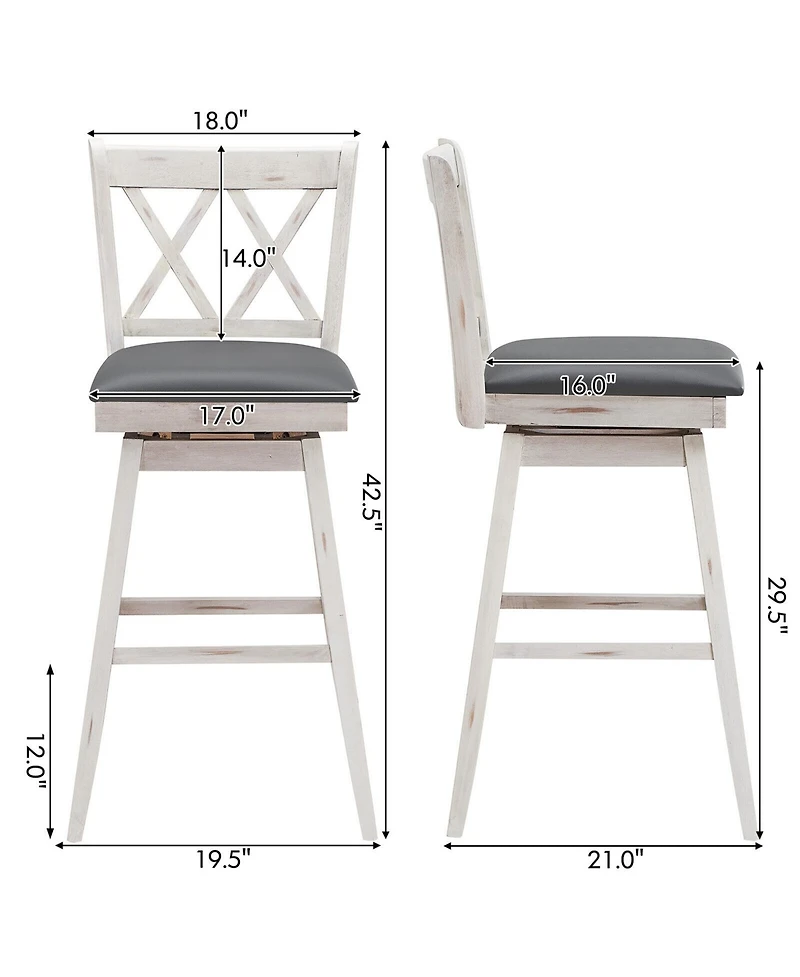 Gymax Set of Barstools Swivel Bar Height Chairs with Rubber Wood Legs