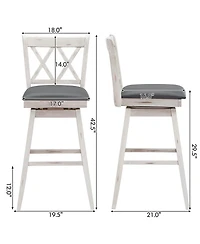 Gymax Set of Barstools Swivel Bar Height Chairs with Rubber Wood Legs
