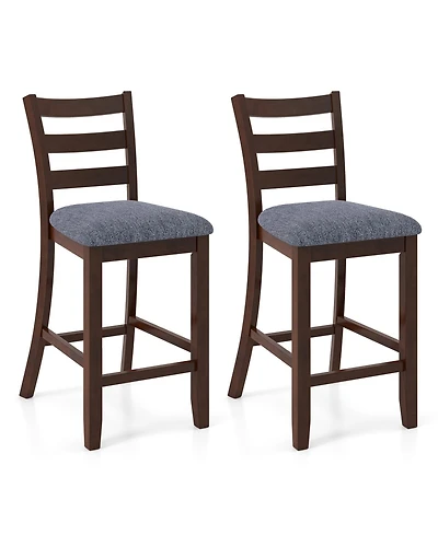 Gymax Bar Stools Set of 2 Upholstered Counter Height Barstools w/ Padded Seat Footrest and Backrest Farmhouse
