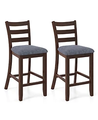 Gymax Bar Stools Set of 2 Upholstered Counter Height Barstools w/ Padded Seat Footrest and Backrest Farmhouse