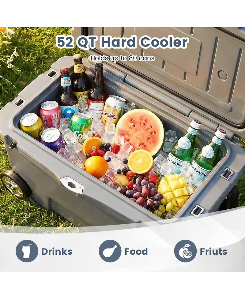 Gouun 52-Quart Portable Hard Cooler with 6-Day Ice Retention, Heavy-Duty Wheels and Extended Handle
