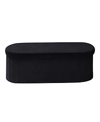 Sugift Oval Storage Ottoman Bench, Foldable Teddy Fleece End of Bed Bench, 660 lbs Capacity