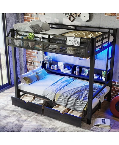 Lucky One Twin over Twin Bunk Bed with Storage Shelves and Drawers