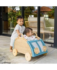 Momiji Archie Handcrafted Rattan Storage Wicker Wagon with Wooden Wheels