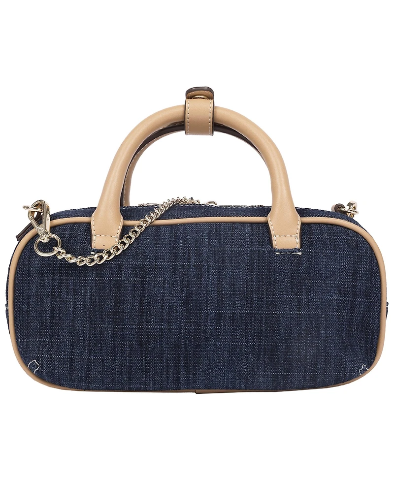 True Religion Bentley Denim and Pu Mini Satchel - Women s Top Handle Crossbody Handbag with Chain Detail