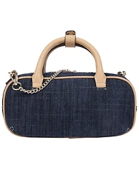 True Religion Bentley Denim and Pu Mini Satchel - Women s Top Handle Crossbody Handbag with Chain Detail