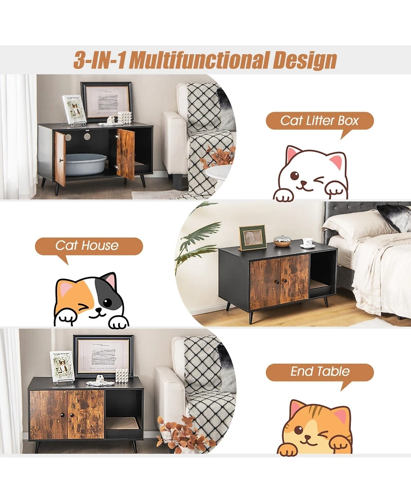 Cozito Cat Litter Box Enclosure 35.5 in Double Door Cabinet