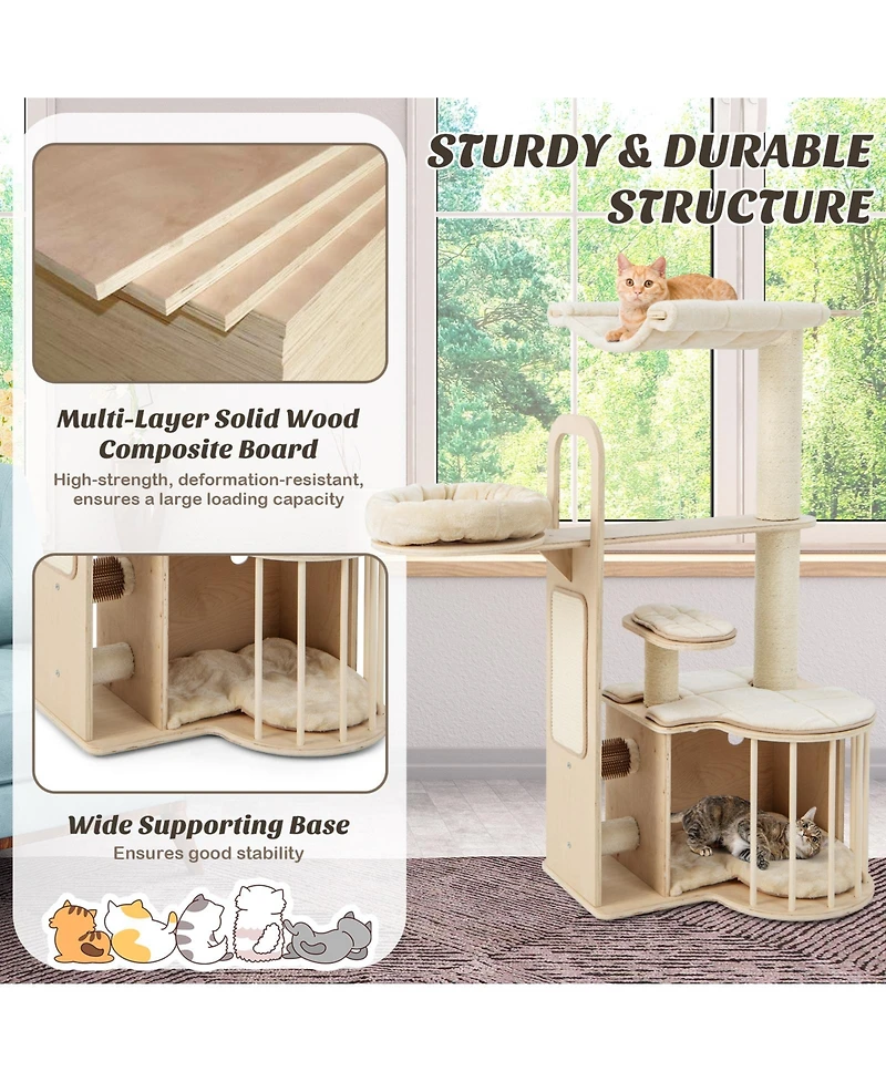 Cozito Cat Tree 55 in Multi-Level with Washable Cushions Hammock