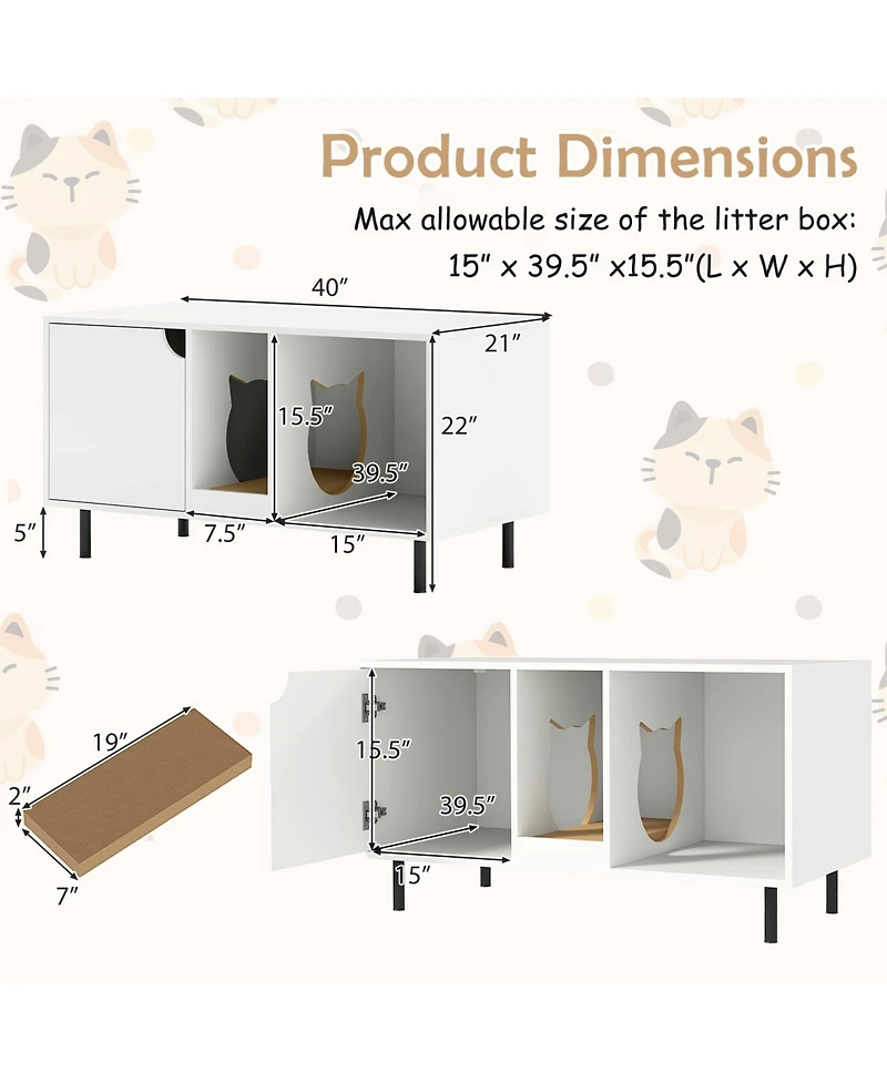 Cozito Cat Litter Box Enclosure 40 in for 2 Cats with Scratcher