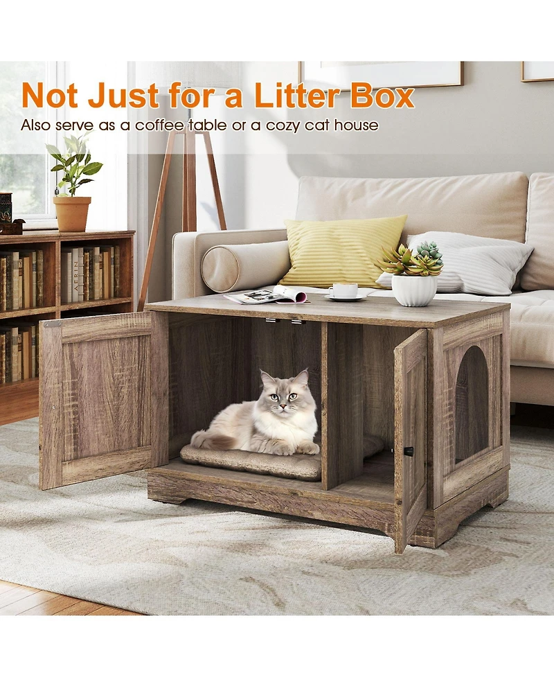 Cozito Cat Litter Box Enclosure 31.5 in Wooden End Side Table