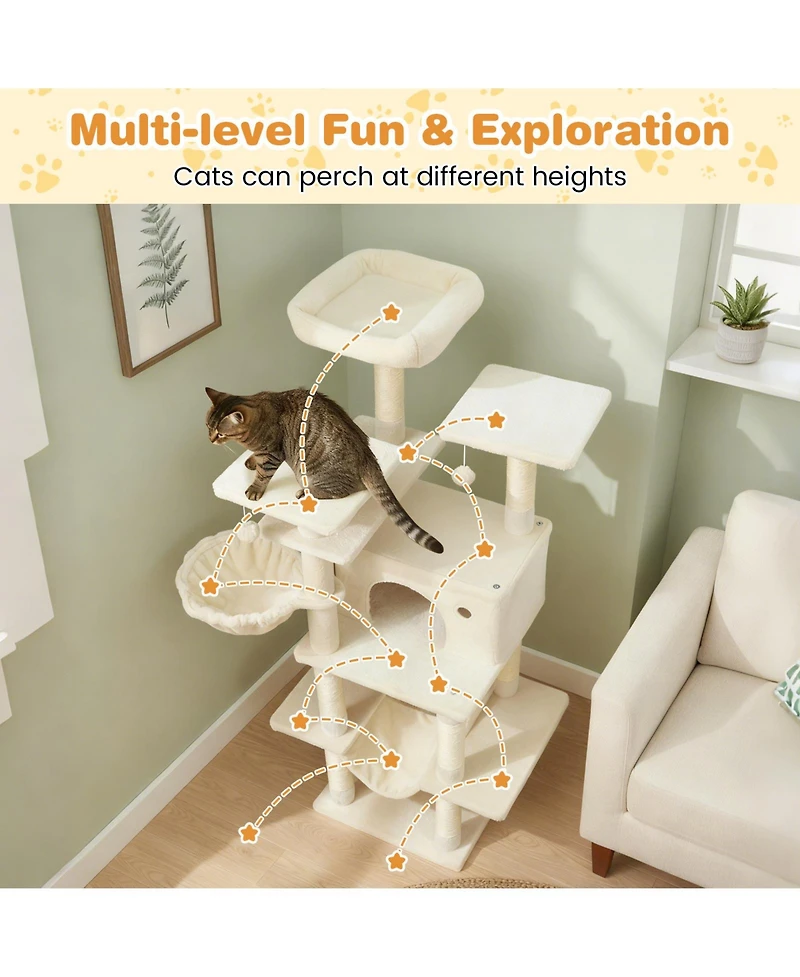 Cozito Cat Tree 63 inch Tall for Indoor Cats with Multi-Level Tower