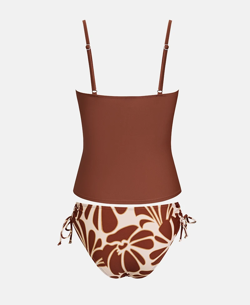 Cupshe Women's Escaping Ruched Tankini Top & Floral High-Waisted Bottoms Set