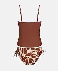 Cupshe Women's Escaping Ruched Tankini Top & Floral High-Waisted Bottoms Set