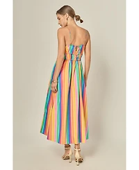 English Factory Women's Rainbow Stripe Sleveless Maxi Dress