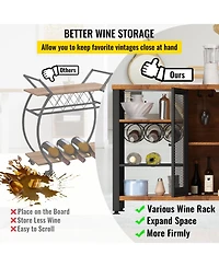 Gouun Industrial Bar Cabinet with Wine Racks and Glass Holders, Metal Mesh Door Sideboard