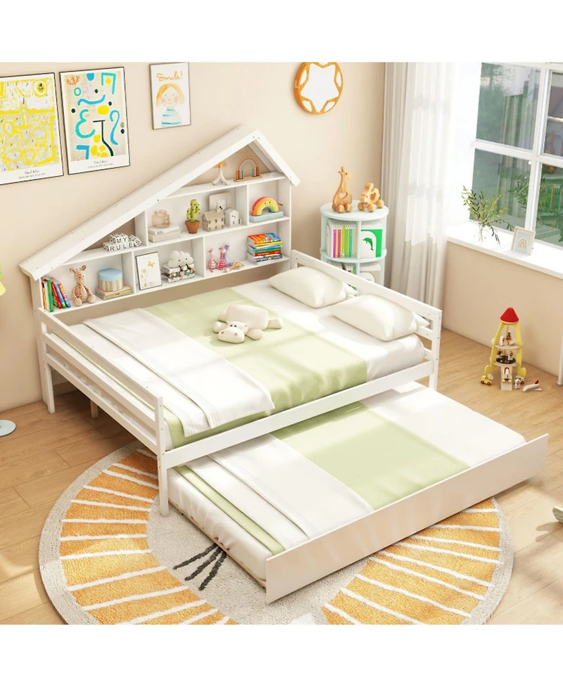 Gouun Full Kids House Bed Frame with Safety Rails